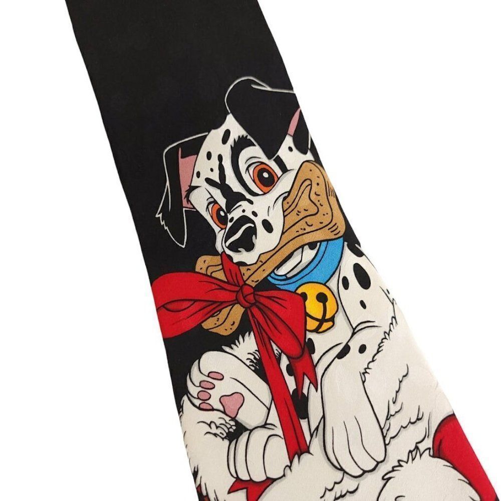 101 Dalmatians Christmas Silk Tie Vintage 90s Disney Holiday Puppy One Size Fits